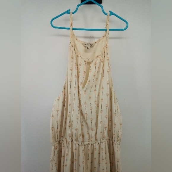 $168 Lucky Brand 100% Silk Geometric Print Maxi Dress L Boho Neutral - Picture 5 of 11